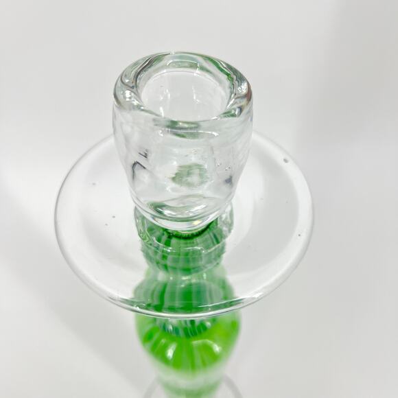 Vintage Hand Blown Art Glass Clear Green Swirl Tall 15" Candle Holder - Picture 4 of 7